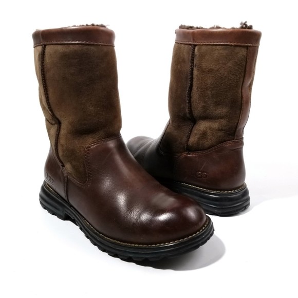 Ugg Shoes - UGG Brooks Brown Leather/Suede Shearling Winter Boots